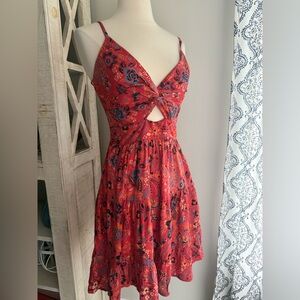 Net Angie red floral cut out open sundress sleeveless S